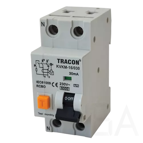 Tracon kombinált fi relé AC 1P+N C40A 30mA, Tracon KVKM-40/030