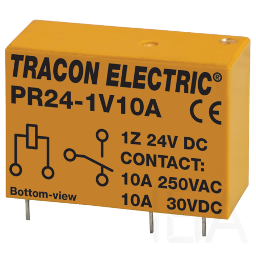 Tracon Print relé 1xCO érintkező 10A 24V DC, PR24-1V10A