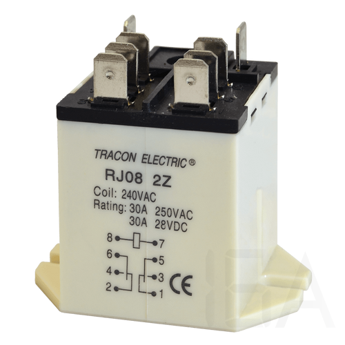 Tracon Teljesítmény relé 2 CO váltóérintkező 30A-es 230V-os AC, RJ08-240AC,