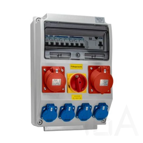 Tracon ipari doboz szerelt, vezetékezett, kismegszakítóval, Fí-relével és főkapcsolóval 4X(2P+F)+2x(5P16A)+1x(5P32A) dugalj, IP44, TDB03-12MVK