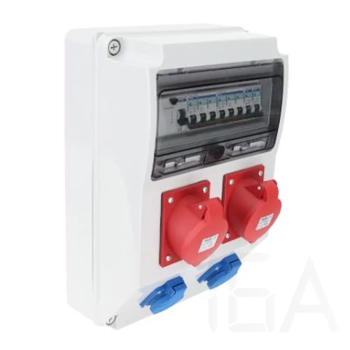 Tracon ipari doboz szerelt, vezetékezett, kismegszakítóval és Fí-relével 2x(5P32A) dugalj, IP44, TDB09-12MV