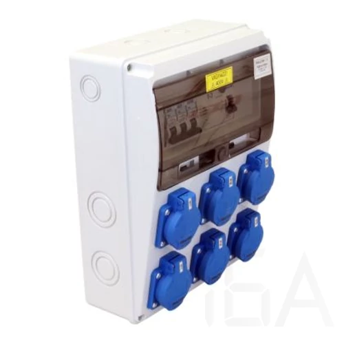 Tracon ipari doboz szerelt, vezetékezett, kismegszakítóval és Fí-relével 6X(2P+F) dugalj, IP44, TDB14-11MV3