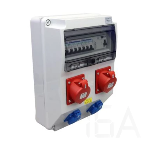 Tracon ipari doboz szerelt, vezetékezett, kismegszakítóval és Fí-relével 2X(2P+F)+2x(5P16A) dugalj, IP44, TDB15-12MV