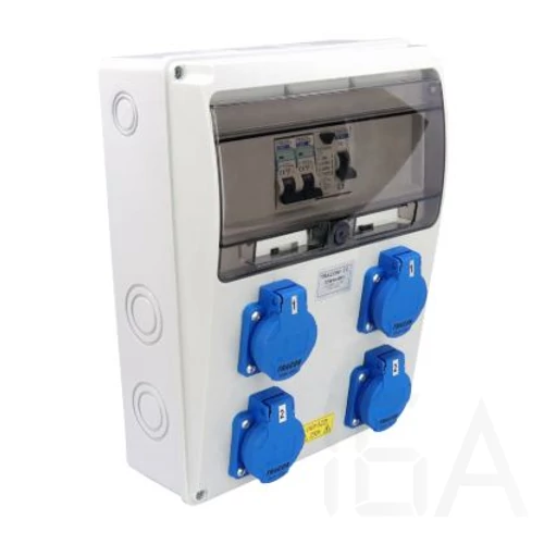 Tracon ipari doboz szerelt, vezetékezett, kismegszakítóval és Fí-relével 4X(2P+F) dugalj, IP44, TDB16-6MV