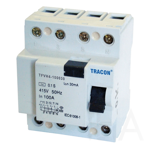 Tracon Áram-védőkapcsoló (FI relé) TFVH 4P 80A/100mA AC típus, Tracon TFVH4-80100