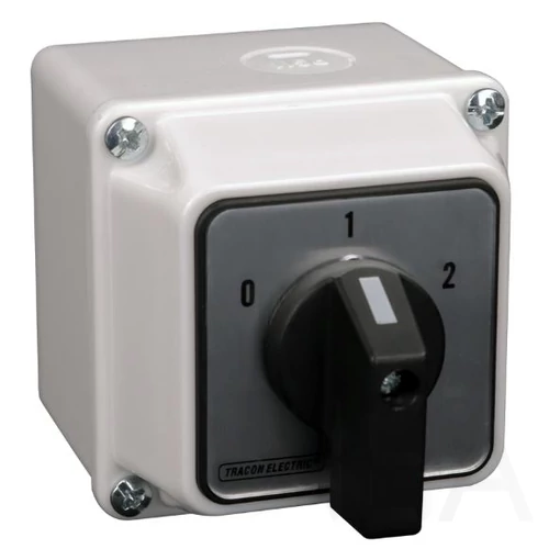 Tracon Tokozott választókapcsoló, 0-1-2, 32A, 2x3P, 11kW, 64x64mm, 60°, TKB-326/3T
