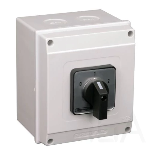 Tracon Tokozott választókapcsoló, 0-1-2, 63A, 2x3P, 18.5kW, 64x64mm, 60°, TKB-636/3T65