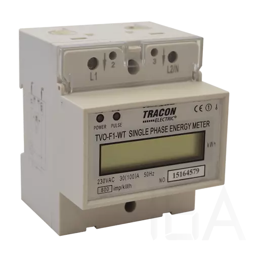 Tracon  TVO-F1-WT LCD kijelzésű 1 fázisú átfűzős fogyasztásmérő, közvetlen