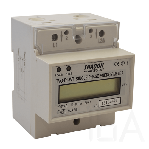 Tracon  TVO-F1-WT LCD kijelzésű 1 fázisú átfűzős fogyasztásmérő, közvetlen