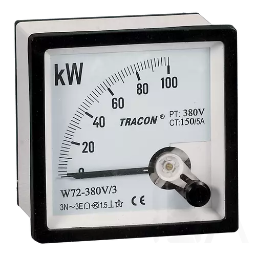 Tracon táblaműszer Teljesítménymérő 72×72mm, 400V AC, W72-400V/4
