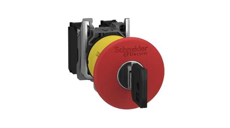 Schneider Komplett vészgomb, kulcsos kioldás, gombafejű, piros 1NO + 1NC, XB5AS9445