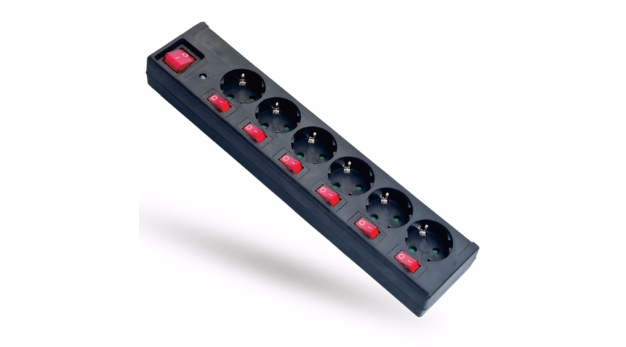 Stilo Túlfeszültségvédelmi elosztó, 6-os, 6+1 kapcsolóval, 1,4m vezetékkel STI1045