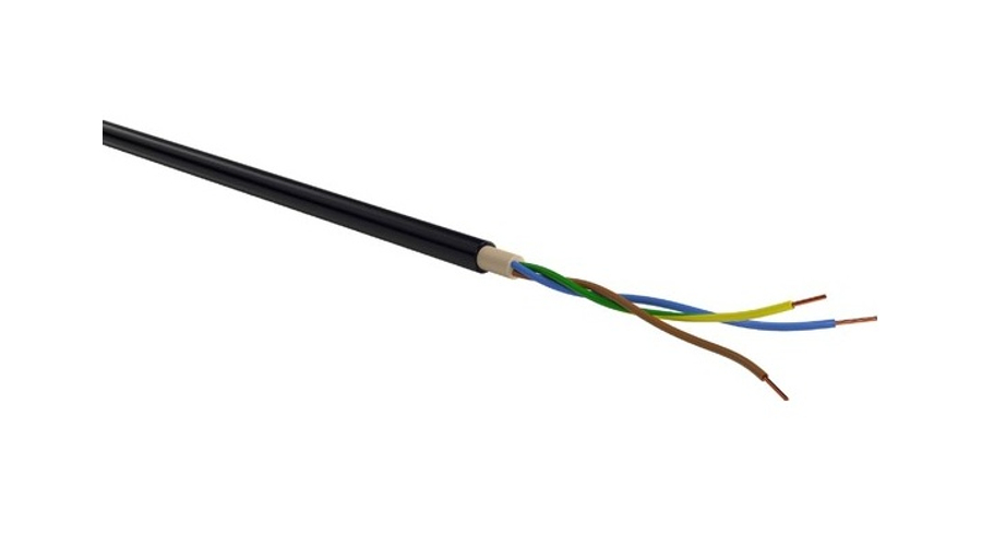 Erőátviteli / földkábel (NYY-J / E-YY-J) 3x2,5 mm2 fekete tömör réz PVC szigetelésű 0,6/1KV-OS kábel